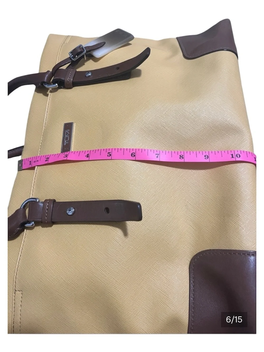Tumi Yellow Tote with Tan Leather Pull and Silver Hardware